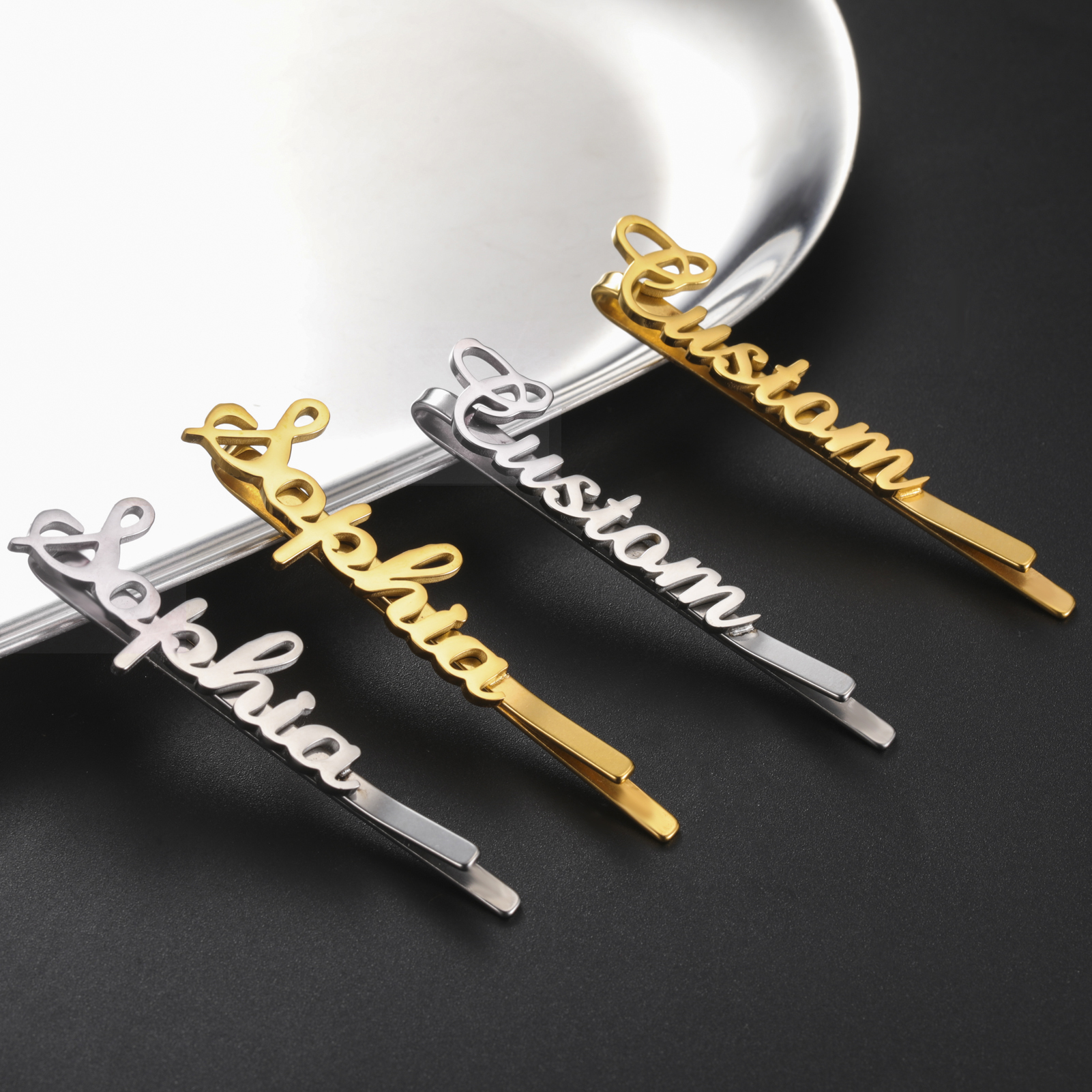 Hair Claw Clip Set - Sipuris Customized Name Hairpins Stainless Steel