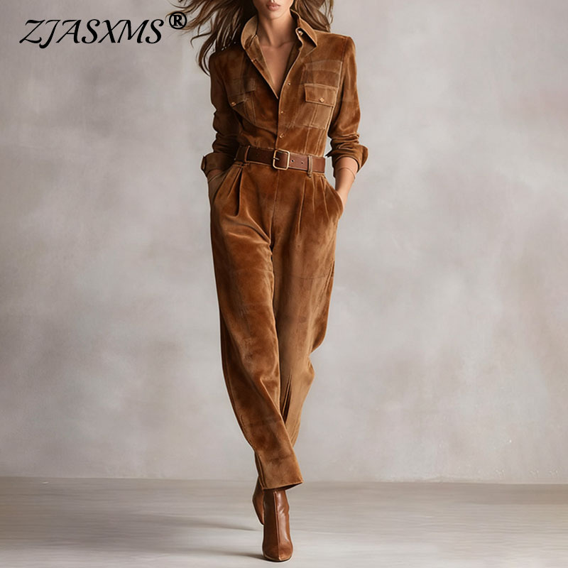 Women Electronic Accessories - Women's Vintage Solid Velvet Jumpsuit Lapel