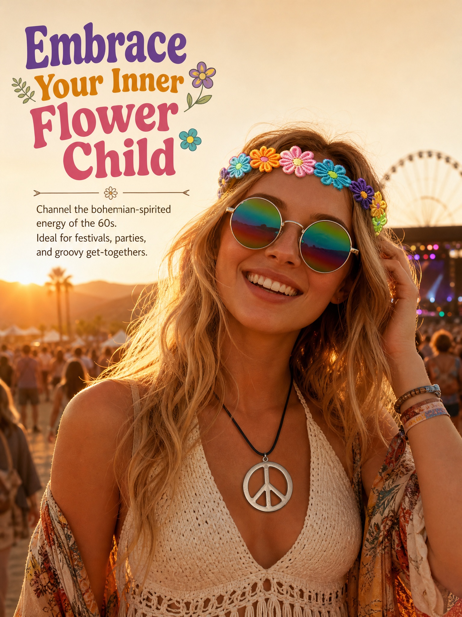 Women'S Accessories In The 60S - 3-Piece Hippie Style Accessory Set Includes