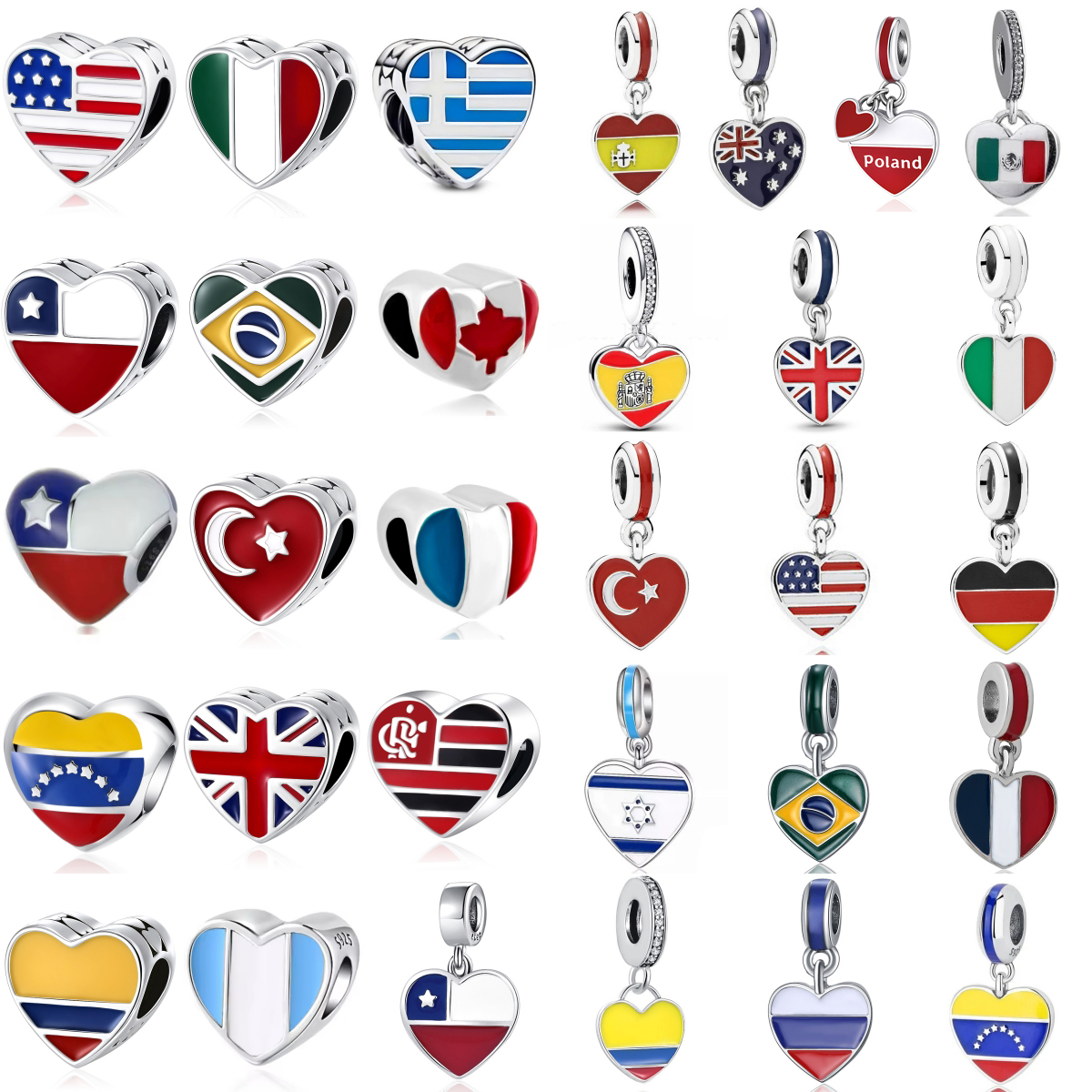 Women'S Accessories Uk - 31 Countries Flag Heart Charms USA/ES/UK/FR/CA/IT