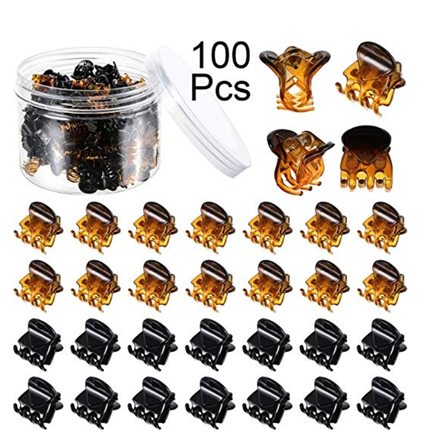 Hair Claw Clip Set - 50/100pcs 1.5cm/1cm black/brown/Transparent Mini Hair Claw
