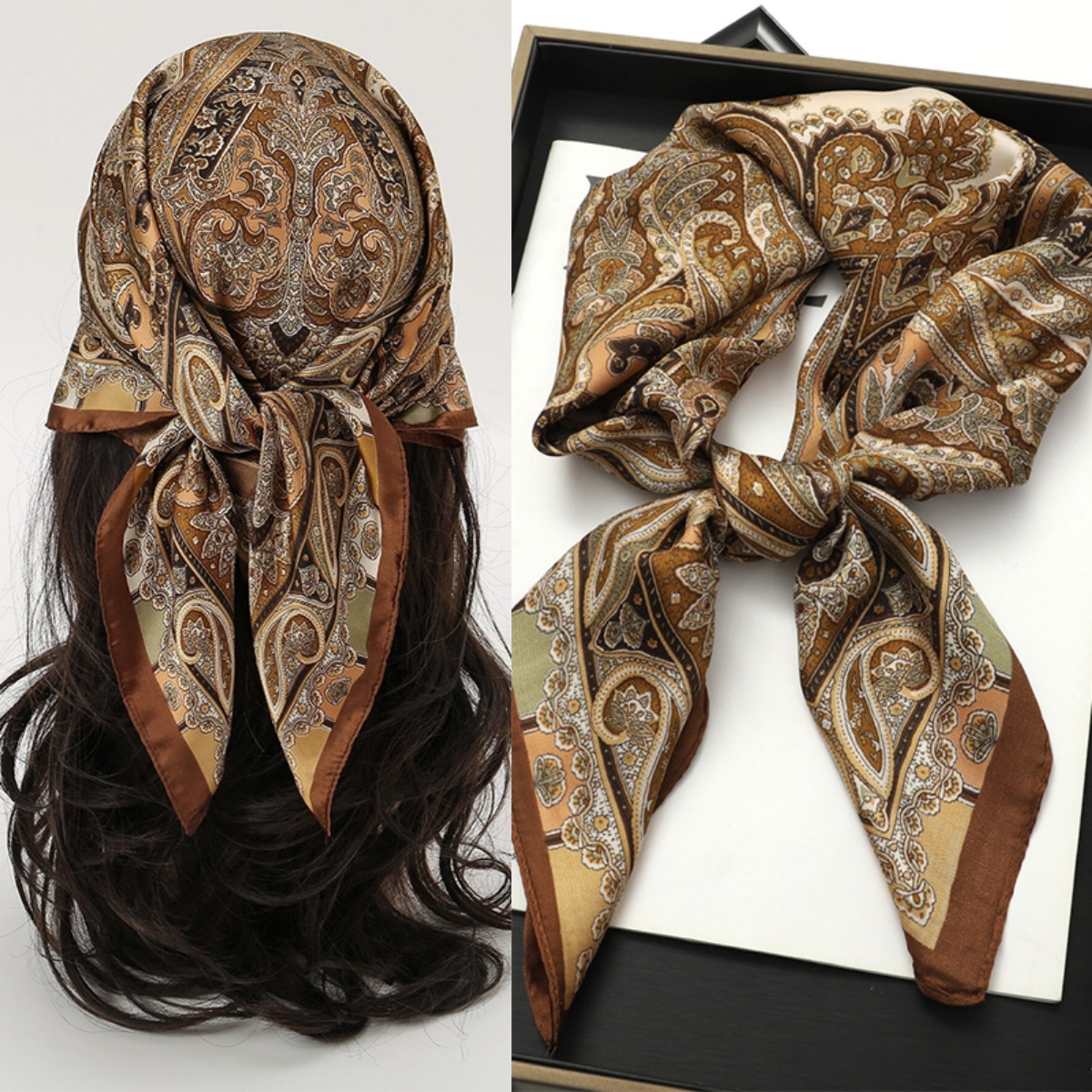 Bohemian Style Print Luxury Br - Silk Scarf Square review and price