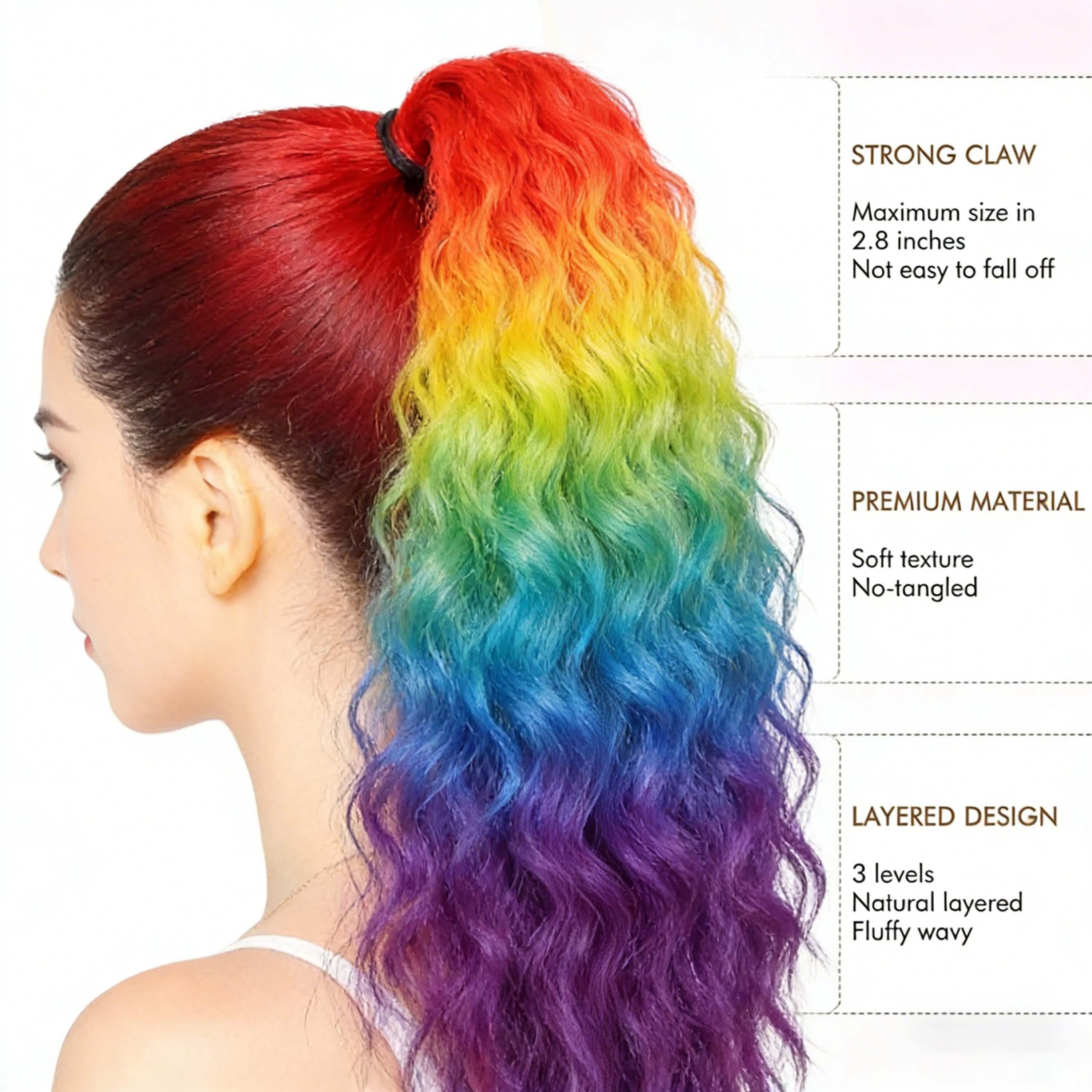 Synthetic Rainbow Claw Long Wa - Hair Claw Clip Set review and price