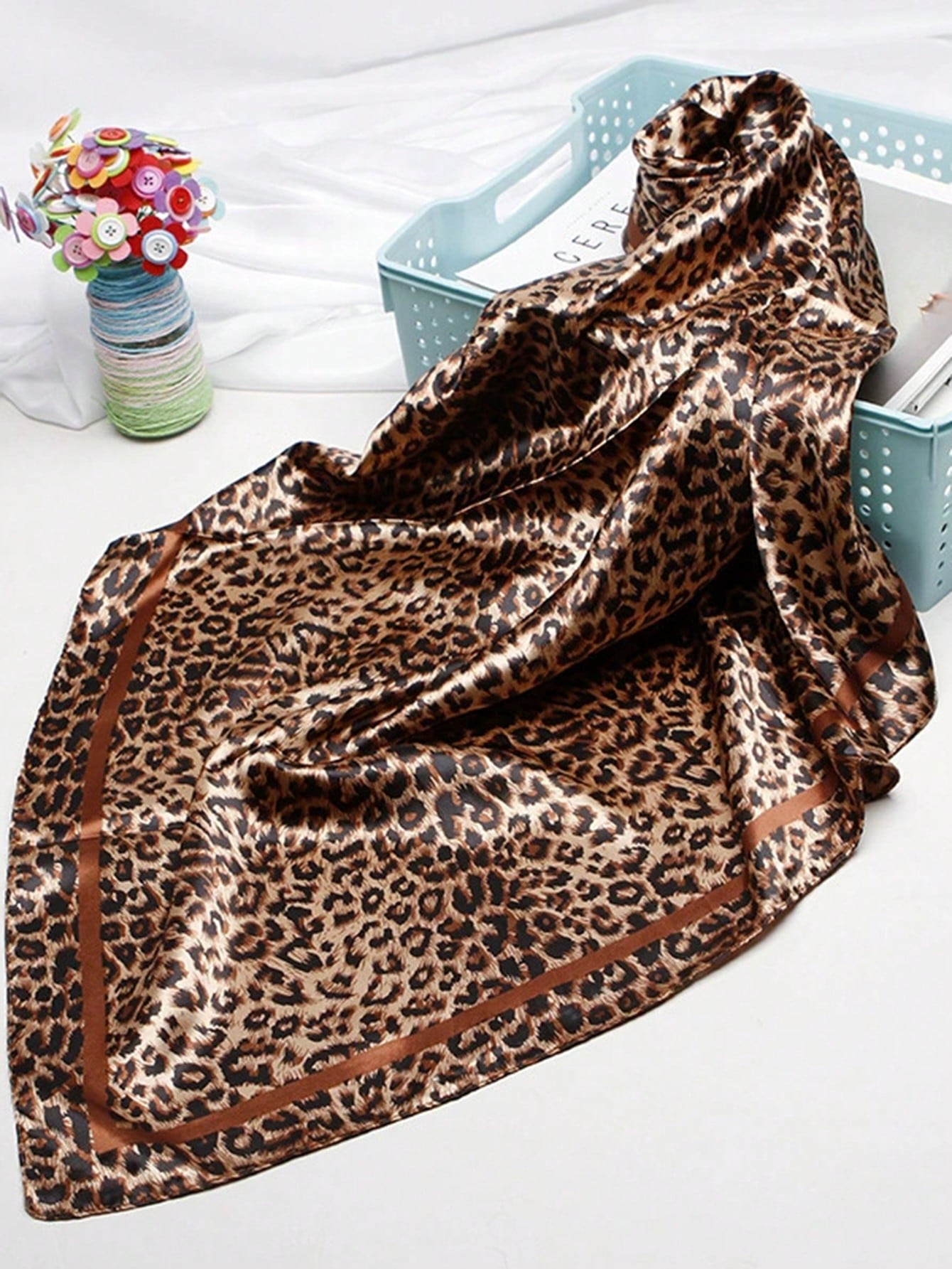 90cm Leopard Print Neckerchief - Silk Scarf Square review and price