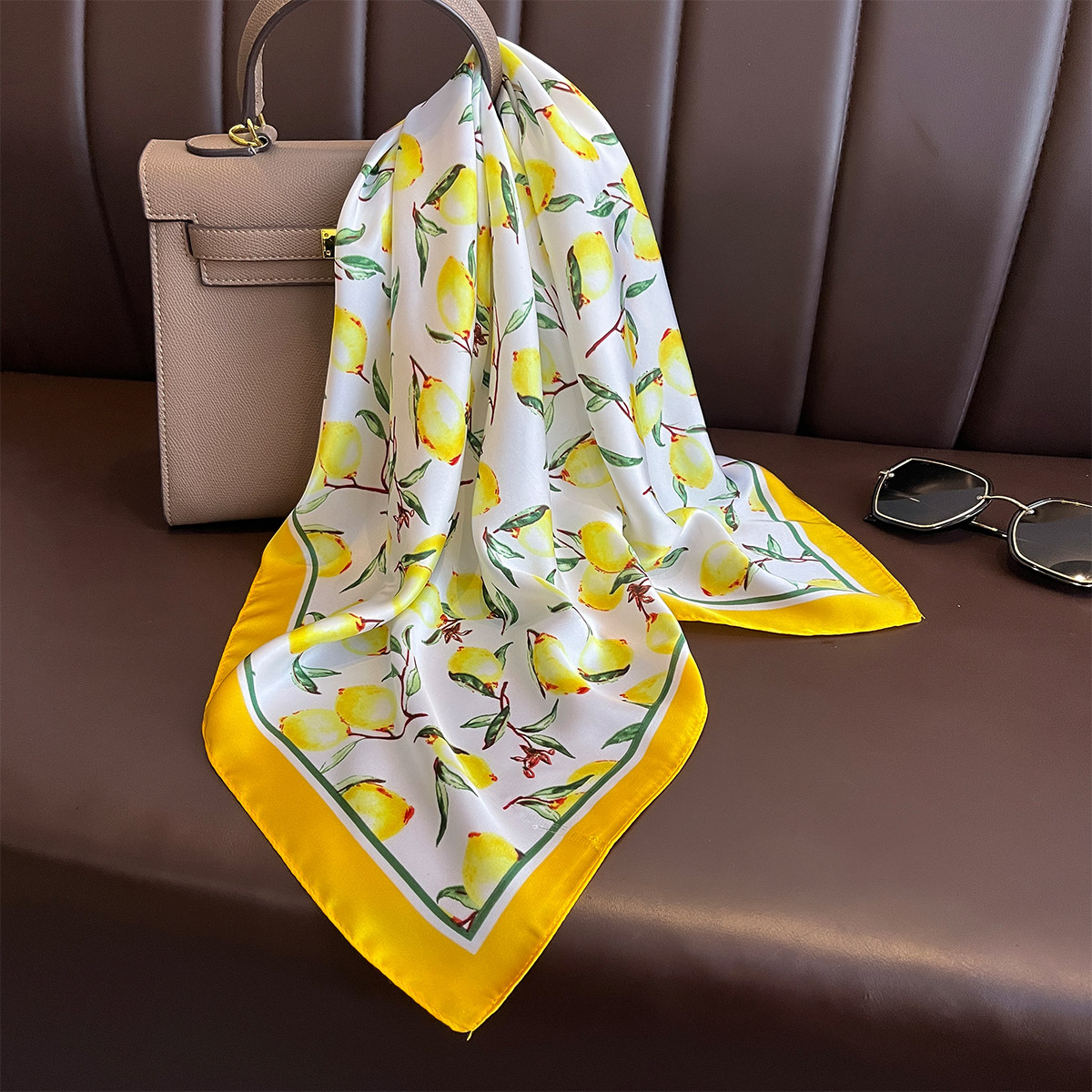 2025 New Yellow Lemon Print Sq - Silk Scarf Square review and price