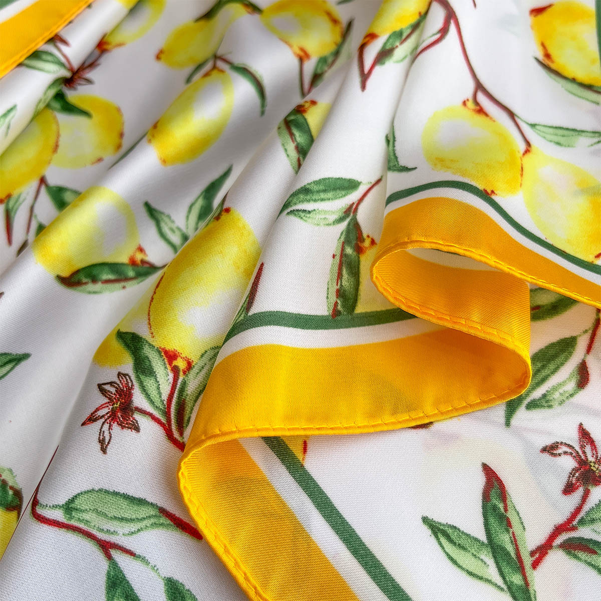 2025 New Yellow Lemon Print Sq - Silk Scarf Square review and price